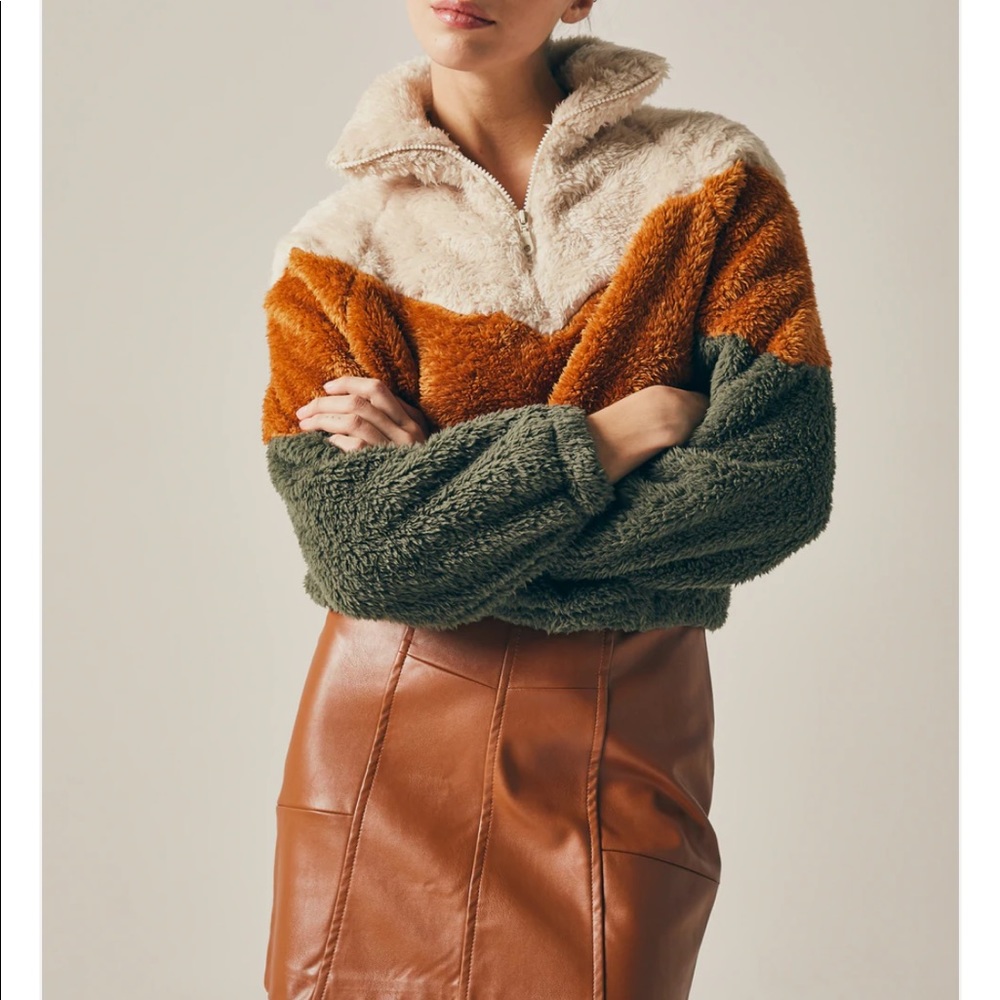 Dèluc teddy cropped quarter zip sweater